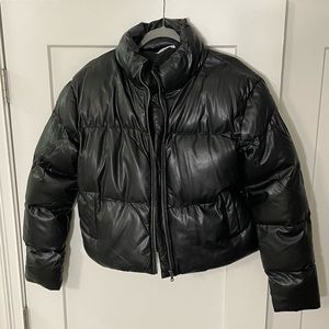 Faux Leather Puffer Coat
